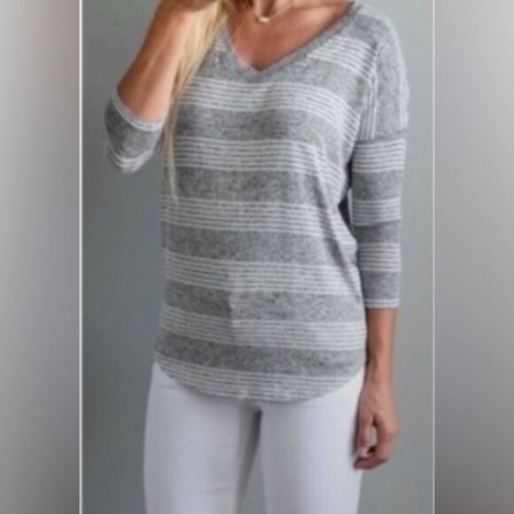 Stitch Fix Market & Spruce Grey Striped Dolman Top Women’s Medium - Picture 1 of 4